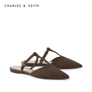 CHARLES＆KEITH2021春季新品CK1-70900255女士编织鞋面尖头凉拖鞋 Brown棕色 36