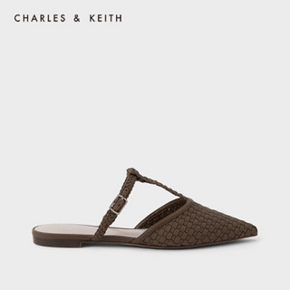 CHARLES＆KEITH2021春季新品CK1-70900255女士编织鞋面尖头凉拖鞋 Brown棕色 41
