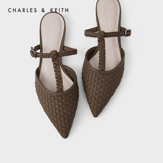 CHARLES＆KEITH2021春季新品CK1-70900255女士编织鞋面尖头凉拖鞋 Brown棕色 41