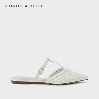 CHARLES＆KEITH2021春季新品CK1-70900255女士编织鞋面尖头凉拖鞋 White白色 37