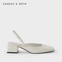 CHARLES＆KEITH2021春季新品CK1-60920238女士简约方头中跟单鞋 White白色 36