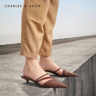 CHARLES＆KEITH低帮鞋CK1-61680047方后跟饰女士尖头穆勒鞋 Dark Brown深啡色 39