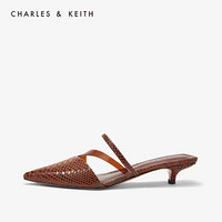 CHARLES＆KEITH低帮鞋CK1-61680047方后跟饰女士尖头穆勒鞋 Dark Brown深啡色 34