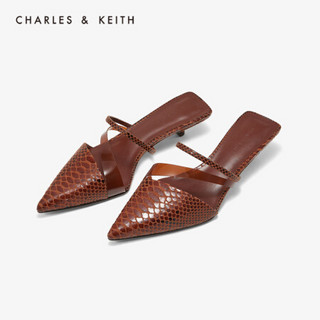 CHARLES＆KEITH低帮鞋CK1-61680047方后跟饰女士尖头穆勒鞋 Dark Brown深啡色 39