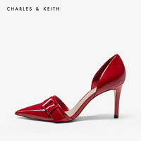 CHARLES＆KEITH2020女鞋秋冬CK1-60361240搭扣装饰尖头高跟鞋单鞋婚鞋女 Red红色 41