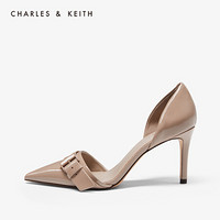 CHARLES＆KEITH2020女鞋秋冬CK1-60361240搭扣装饰尖头高跟鞋单鞋婚鞋女 Taupe灰褐色 36