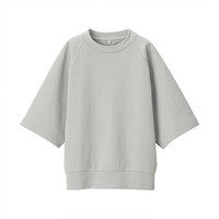 无印良品 MUJI Labo 男女通用 高密度编织毛圈五分袖套头衫 21SS 新品 浅灰色 S-M