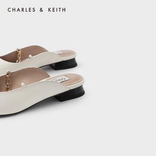 CHARLES＆KEITH2021春季新品SL1-70920002女士链条绊带饰尖头凉鞋 White白色 41