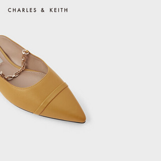 CHARLES＆KEITH2021春季新品SL1-70920002女士链条绊带饰尖头凉鞋 Yellow黄色 38