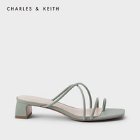 CHARLES＆KEITH2021春季新品CK1-60361337女士细绊带方头夹趾凉鞋 Sage Green灰绿色 41
