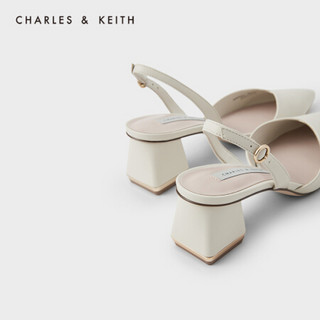 CHARLES＆KEITH2021春季新品CK1-60920241女士后绊带尖头粗跟单鞋 粉白色Chalk 35