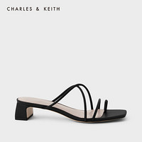 CHARLES＆KEITH2021春季新品CK1-60361337女士细绊带方头夹趾凉鞋 Black黑色 39