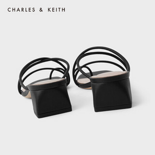 CHARLES＆KEITH2021春季新品CK1-60361337女士细绊带方头夹趾凉鞋 Black黑色 34