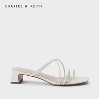 CHARLES＆KEITH2021春季新品CK1-60361337女士细绊带方头夹趾凉鞋 White白色 34