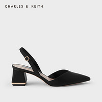 CHARLES＆KEITH2021春季新品CK1-60920241女士后绊带尖头粗跟单鞋 Black黑色 39