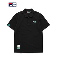 FILA FUSION潮牌 男子针织短袖POLO衫2021年春季新款休闲上衣T恤 T11M123101F  深黑-BK 165/88A/S