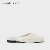 CHARLES＆KEITH2021春季新品CK1-70900287女士毛绒鞋面平跟拖鞋 粉白色Chalk 39