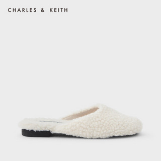 CHARLES＆KEITH2021春季新品CK1-70900287女士毛绒鞋面平跟拖鞋 粉白色Chalk 37