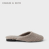 CHARLES＆KEITH2021春季新品CK1-70900287女士毛绒鞋面平跟拖鞋 Taupe灰褐色 36