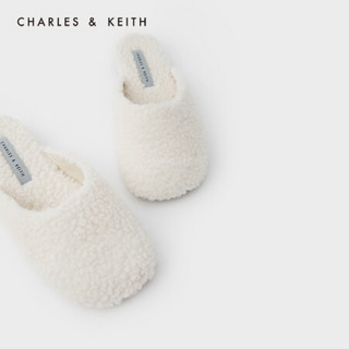 CHARLES＆KEITH2021春季新品CK1-70900287女士毛绒鞋面平跟拖鞋 粉白色Chalk 37