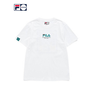 FILA FUSION潮牌男子针织短袖衫2021春夏新款时尚印花运动T恤上衣 T11M123104F 标准白-WT 170/92A/M