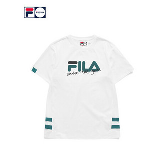 FILA FUSION潮牌男子针织短袖衫2021春夏新款时尚logo圆领宽松T恤 T11M123102 标准白-WT（宽松版型，建议拍小一码） 175/96A/L