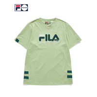 FILA FUSION潮牌男子针织短袖衫2021春夏新款时尚logo圆领宽松T恤 T11M123102  复古绿-KK（宽松版型，建议拍小一码） 175/96A/L