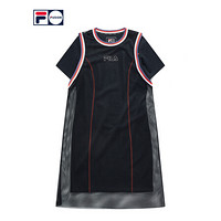 FILA FUSION斐乐KKi明星同款女子连衣裙2021春夏新款双层运动裙 T11W128301F深黑-BK 170/88A/L