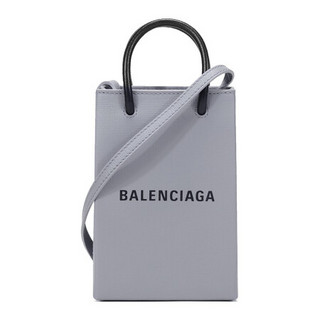 巴黎世家 BALENCIAGA 女士牛皮手提单肩斜挎包手机包灰色LOGO图案 593826 0AI2N 1160