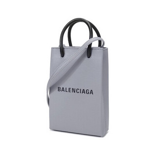 巴黎世家 BALENCIAGA 女士牛皮手提单肩斜挎包手机包灰色LOGO图案 593826 0AI2N 1160