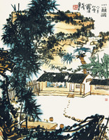 荣宝斋 装饰画木板水印潘天寿《小篱图》68×83cm 中式风景国画卧室客厅玄关壁画