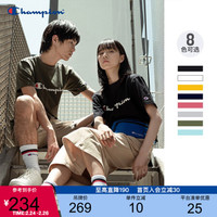 Champion情侣款夏季印花草写LOGO圆领短袖T恤男女 C3-P302 咖啡色 S