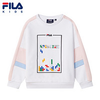 FILA KIDS 斐乐儿童小童女童卫衣2021春季时尚连帽针织卫衣 K11G111210F标准白-WT 110