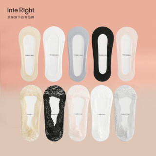 INTERIGHT 船袜女浅口蕾丝防滑冰丝隐形袜ins潮日系可爱夏季薄款袜子女短 5蕾丝+5冰丝 均码