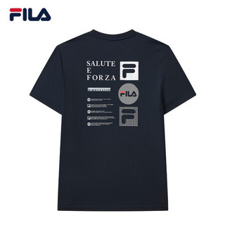 FILA 斐乐官方 男士短袖T恤 2021夏季新款运动纯棉圆领针 F11M128150F 传奇蓝-NV 180/100A/XL