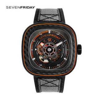 SEVENFRIDAY/七个星期五手表 P系列方形大表盘自动机械表瑞表 NFC功能防水时尚男女表 碳纤维表壳  P3C/09