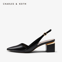 CHARLES＆KEITH2020女鞋秋冬CK1-60920174金属装饰尖头高跟鞋单鞋女 Black黑色 35