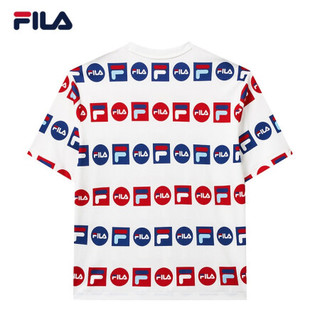 FILA 斐乐官方 男士短袖T恤2021夏季新款运动时尚满印男子短袖T恤 F51M128154F 标准白-WT 175/96A/L