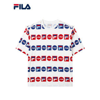 FILA 斐乐官方 男士短袖T恤2021夏季新款运动时尚满印男子短袖T恤 F51M128154F 标准白-WT 175/96A/L