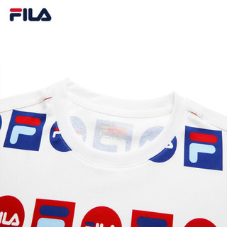 FILA 斐乐官方 男士短袖T恤2021夏季新款运动时尚满印男子短袖T恤 F51M128154F 标准白-WT 175/96A/L