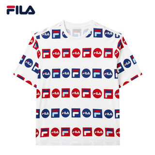 FILA 斐乐官方 男士短袖T恤2021夏季新款运动时尚满印男子短袖T恤 F51M128154F 标准白-WT 175/96A/L
