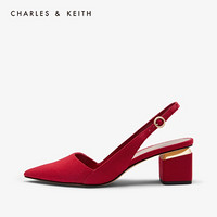 CHARLES＆KEITH2020女鞋秋冬CK1-60920174金属装饰尖头高跟鞋单鞋女 Red红色 34
