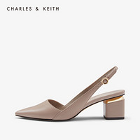 CHARLES＆KEITH2020女鞋秋冬CK1-60920174金属装饰尖头高跟鞋单鞋女 Taupe灰褐色 35