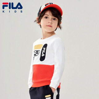 FILA KIDS 斐乐儿童小童套头卫衣 2021年春季新款时尚印花卫衣 标准白-WT 110