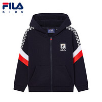 FILA KIDS斐乐官方男童连帽外套长袖印花童趣舒适开衫 传奇蓝-NV 130cm