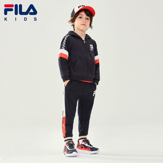 FILA KIDS斐乐官方男童连帽外套长袖印花童趣舒适开衫 传奇蓝-NV 130cm