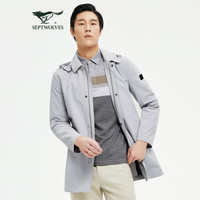 七匹狼风衣男士2021春季翻领+可脱卸帽净色休闲外套1D1B10704733 005(浅灰) 180/96A/2XL