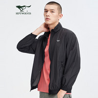 七匹狼风衣男士2021春季立领轻薄抗UV皮肤衣轻便舒适外套1D1B10107799 001(黑色) 190/104A/4XL