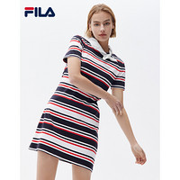 FILA（斐乐） 官方连衣裙女子 2021年夏季新款 休闲时尚运动条纹长裙 F11W121301F 传奇蓝-NV 155/76A/XS