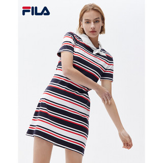 FILA（斐乐） 官方连衣裙女子 2021年夏季新款 休闲时尚运动条纹长裙 F11W121301F 传奇蓝-NV 160/80A/S